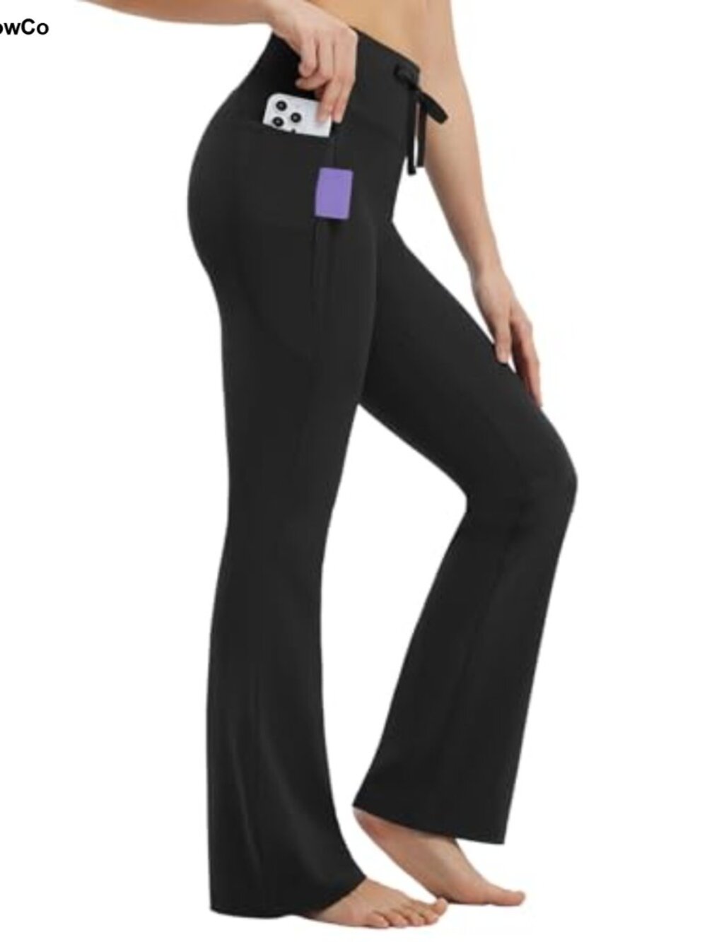 Women's Flare Leggings with Zipper Pockets Drawstring Yoga Pants Bootcut Tummy